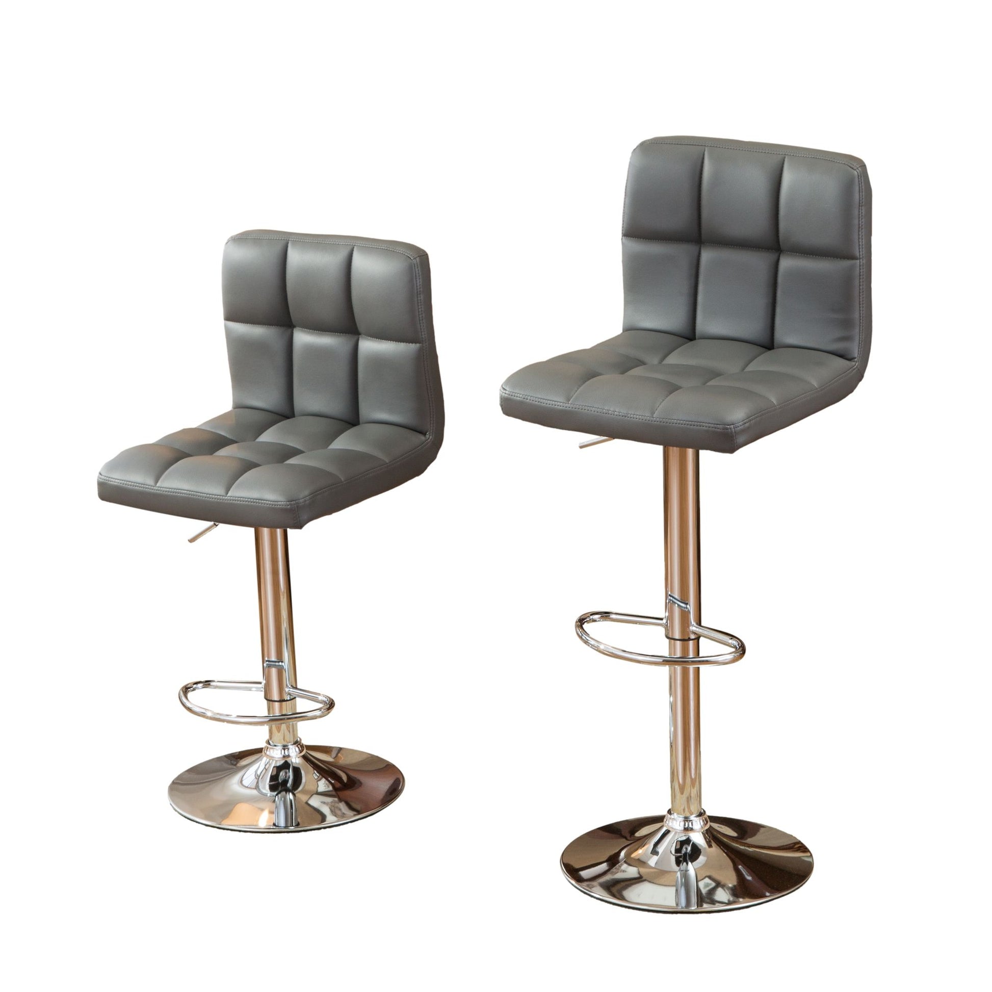 Swivel Faux Leather Adjustable Hydraulic Bar Stool, Set of 2, Gray image 3