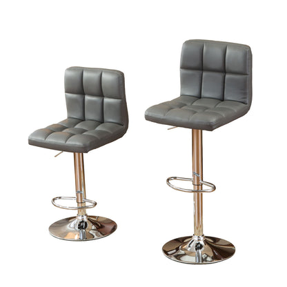 Swivel Faux Leather Adjustable Hydraulic Bar Stool, Set of 2, Gray image 3