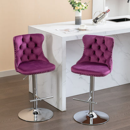 Swivel Velvet Barstools Adjusatble Seat Height from 25-33 Inch, Chrome base Bar Stools with Backs Comfortable Tufted for image 16