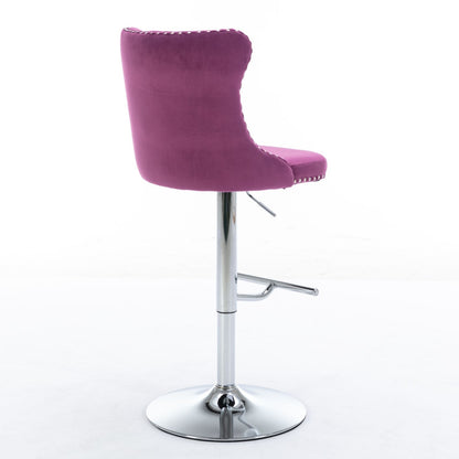 Swivel Velvet Barstools Adjusatble Seat Height from 25-33 Inch, Chrome base Bar Stools with Backs Comfortable Tufted for image 5