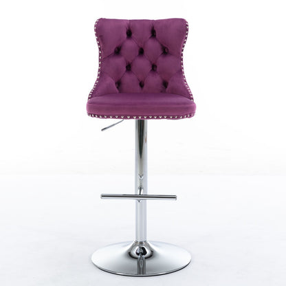 Swivel Velvet Barstools Adjusatble Seat Height from 25-33 Inch, Chrome base Bar Stools with Backs Comfortable Tufted for image 2