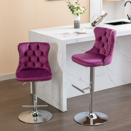 Swivel Velvet Barstools Adjusatble Seat Height from 25-33 Inch, Chrome base Bar Stools with Backs Comfortable Tufted for image 1