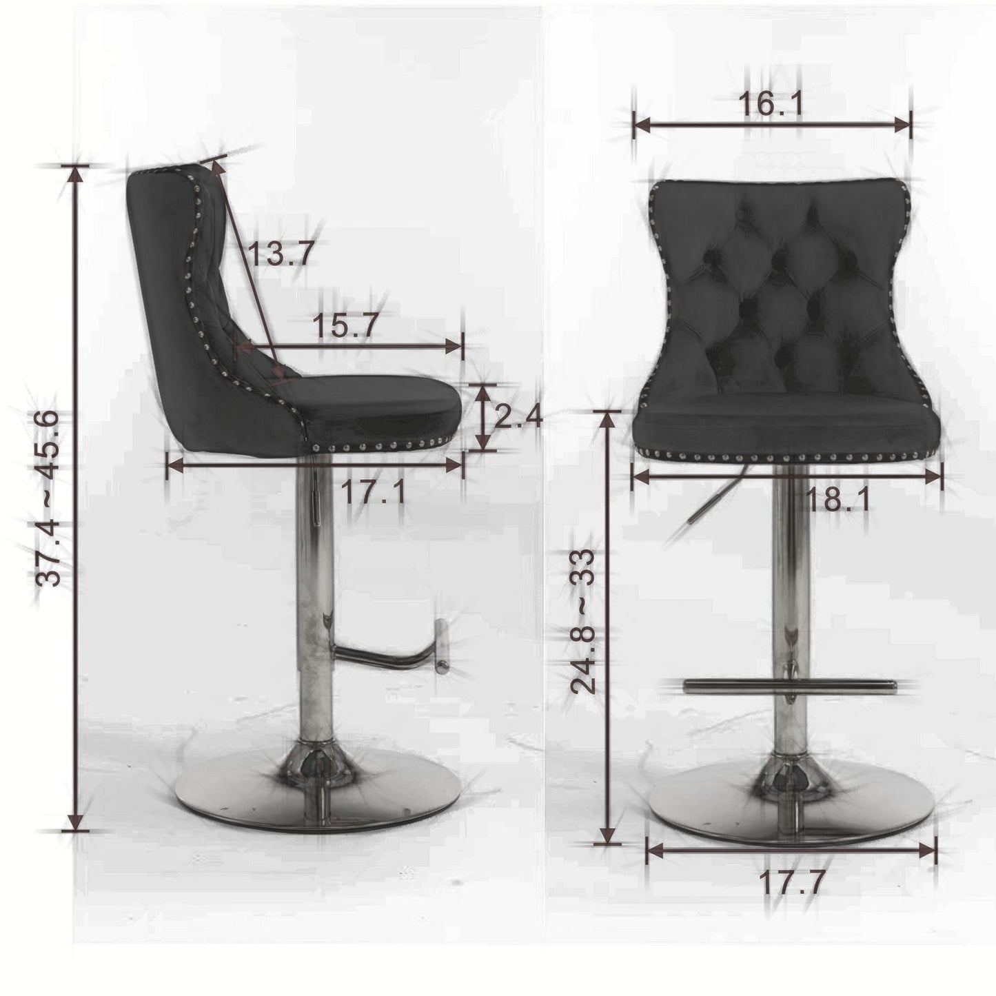 Swivel Velvet Barstools Adjusatble Seat Height from 25-33 Inch, Chrome base Bar Stools with Backs Comfortable Tufted for image 8