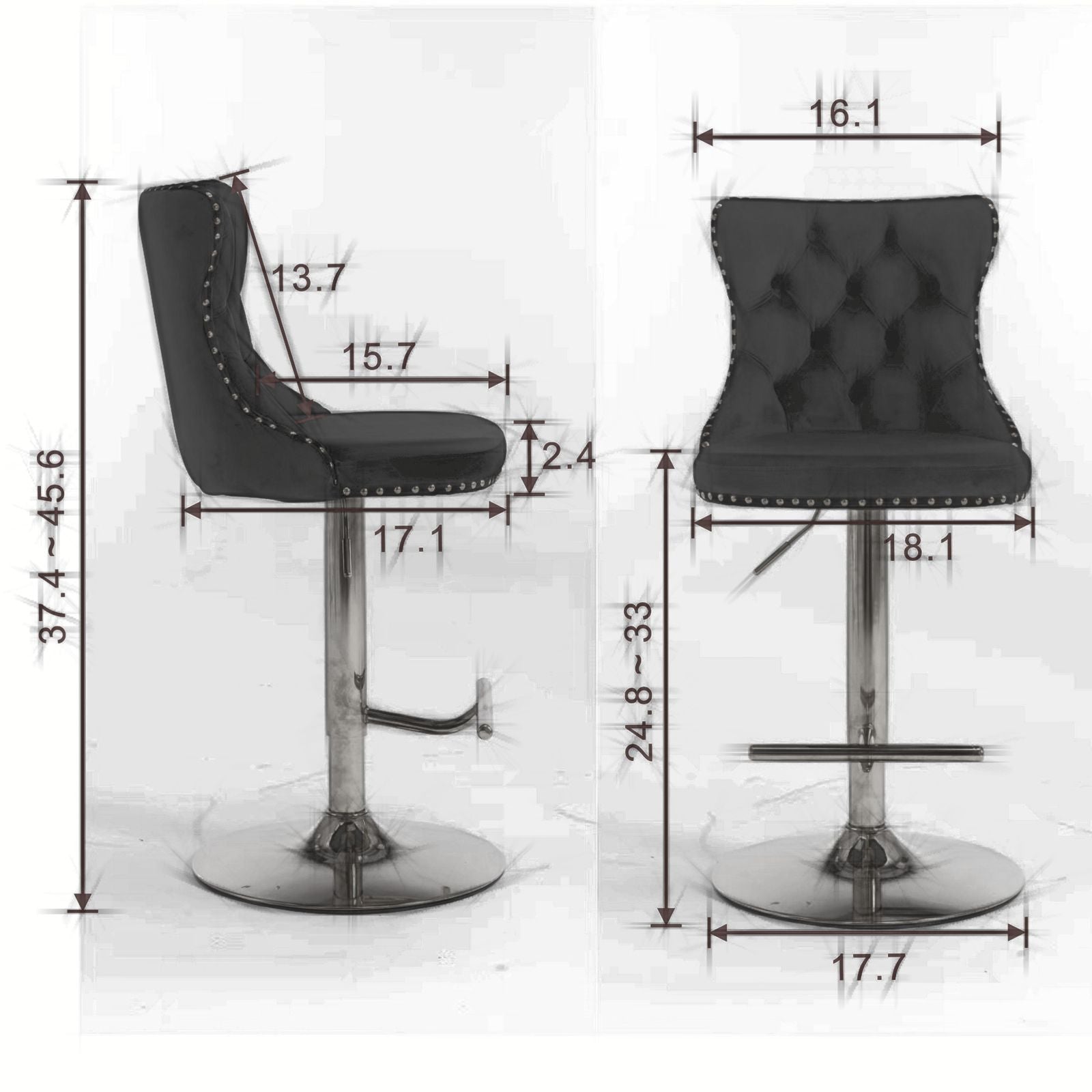 Swivel Velvet Barstools Adjusatble Seat Height from 25-33 Inch, Chrome base Bar Stools with Backs Comfortable Tufted for image 8