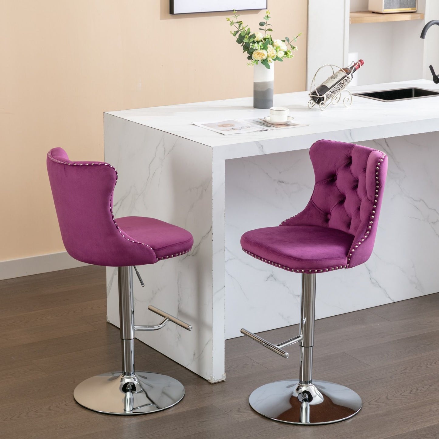 Swivel Velvet Barstools Adjusatble Seat Height from 25-33 Inch, Chrome base Bar Stools with Backs Comfortable Tufted for image 17