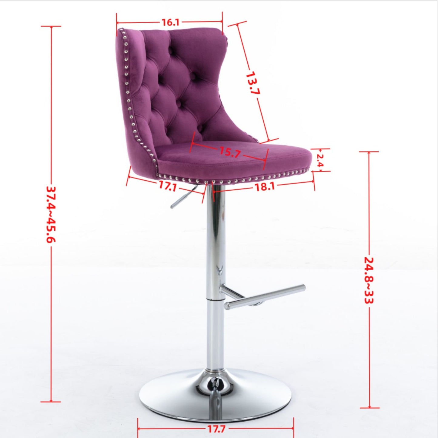 Swivel Velvet Barstools Adjusatble Seat Height from 25-33 Inch, Chrome base Bar Stools with Backs Comfortable Tufted for image 7