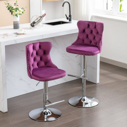 Swivel Velvet Barstools Adjusatble Seat Height from 25-33 Inch, Chrome base Bar Stools with Backs Comfortable Tufted for image 15