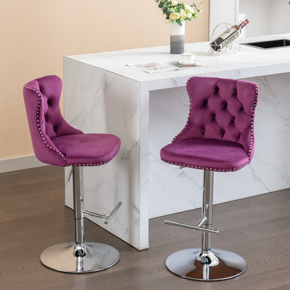 Swivel Velvet Barstools Adjusatble Seat Height from 25-33 Inch, Chrome base Bar Stools with Backs Comfortable Tufted for image 18