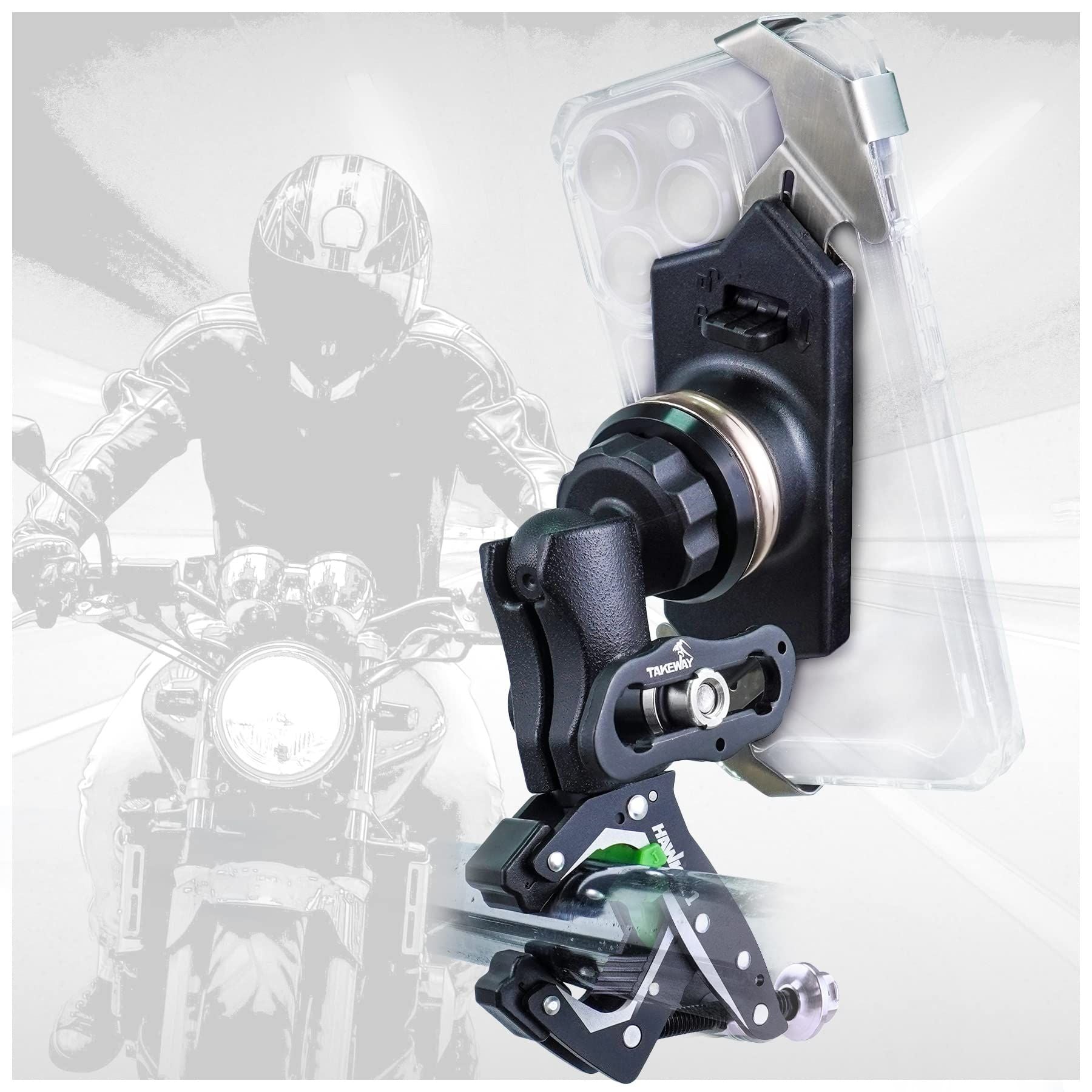 TAKEWAY Clampod HAWK1-PH05-ANV Anti-Vibration Phone Mount for Motorcycle Handlebar - Front View