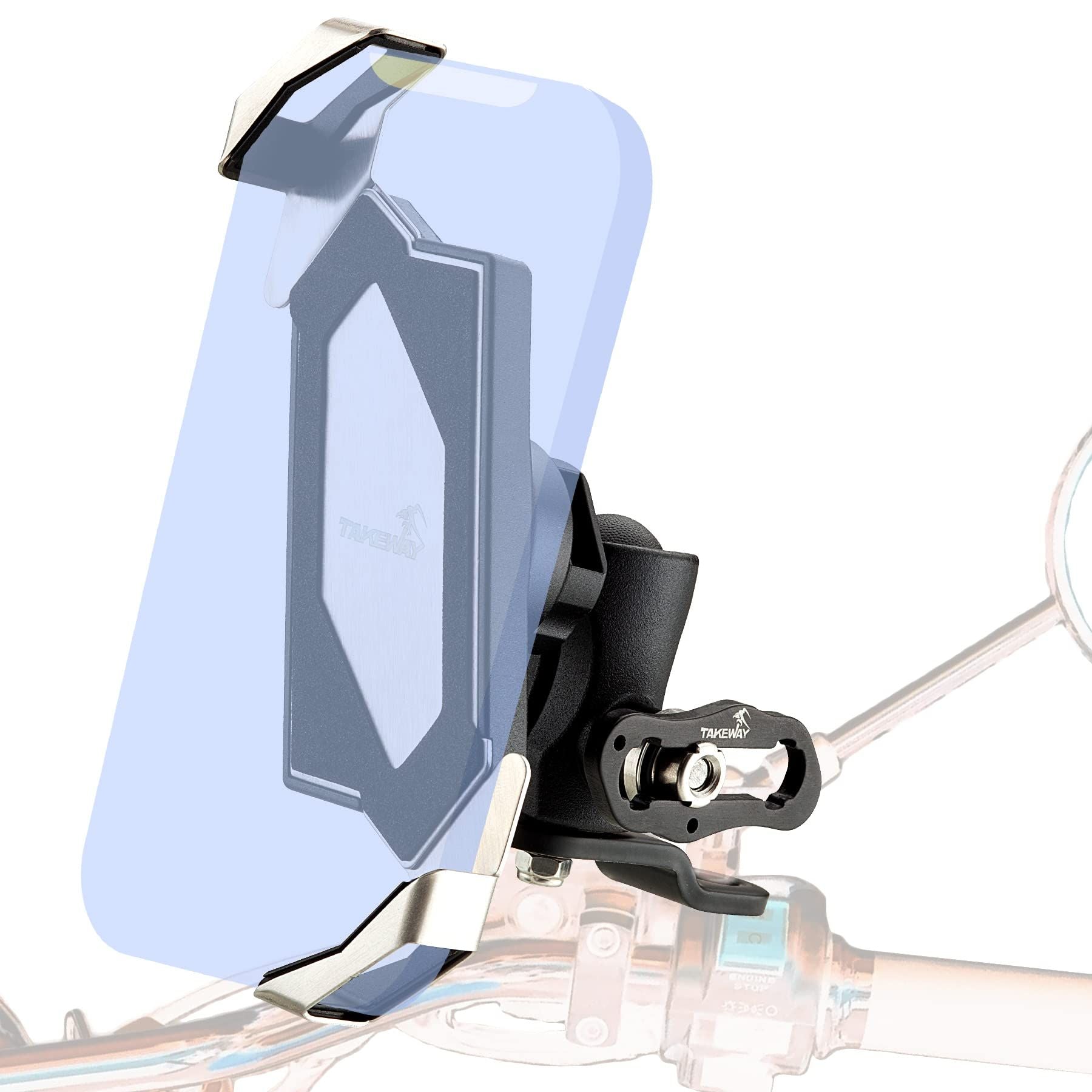 TAKEWAY LA3-PH05 Motorcycle Phone Mount - Rearview Mirror Holder Front View