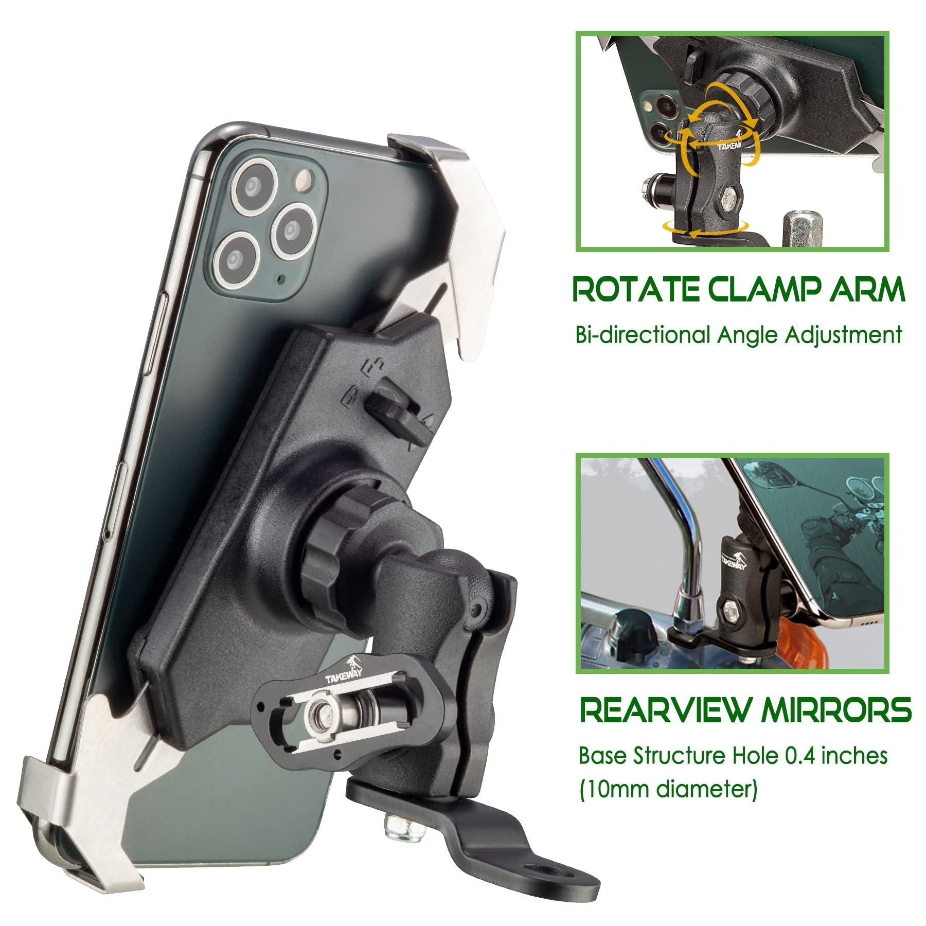 TAKEWAY LA3-PH05 Motorcycle Phone Mount - Phone Clamp Open