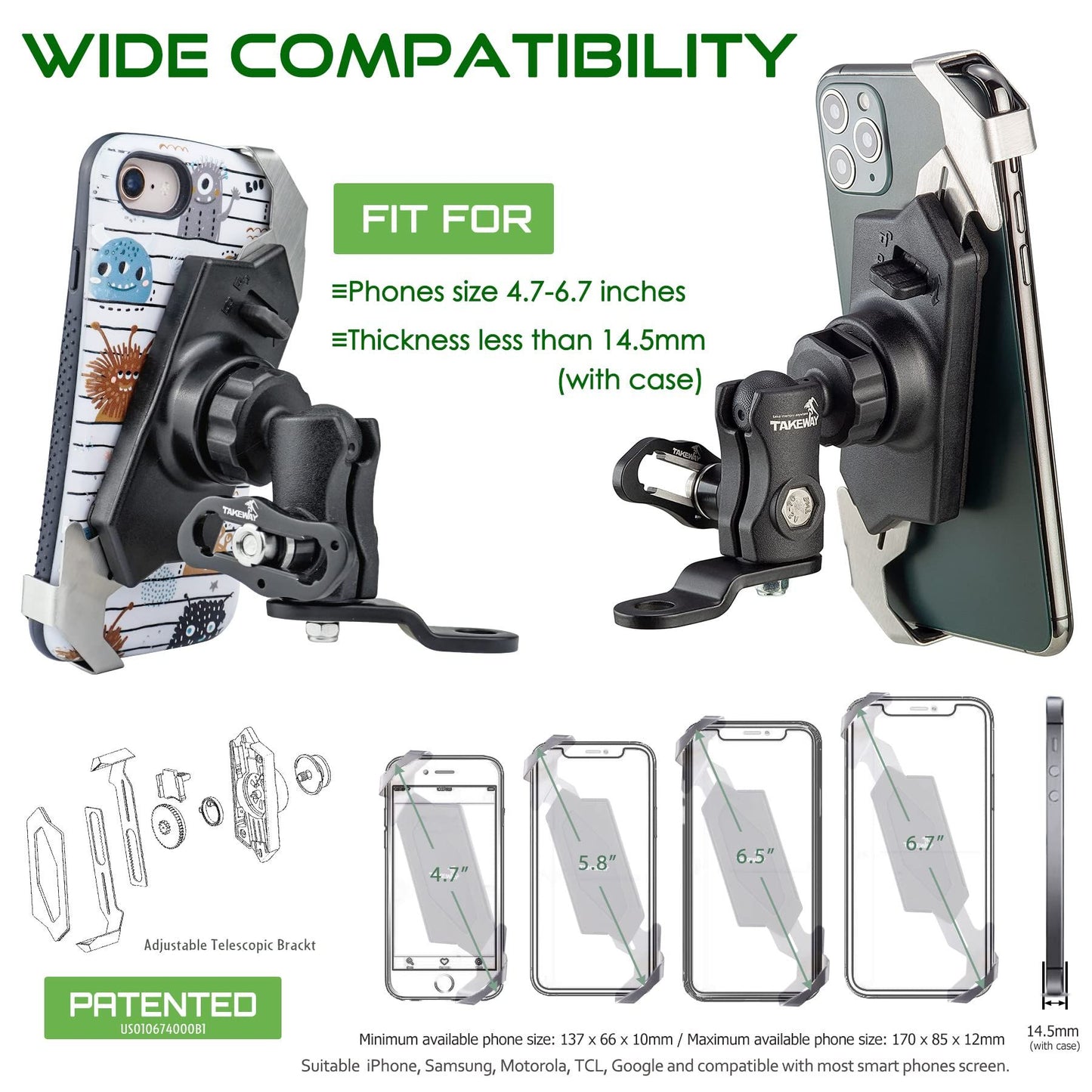 TAKEWAY LA3-PH05 Motorcycle Phone Mount - Adjustable Arm Angle