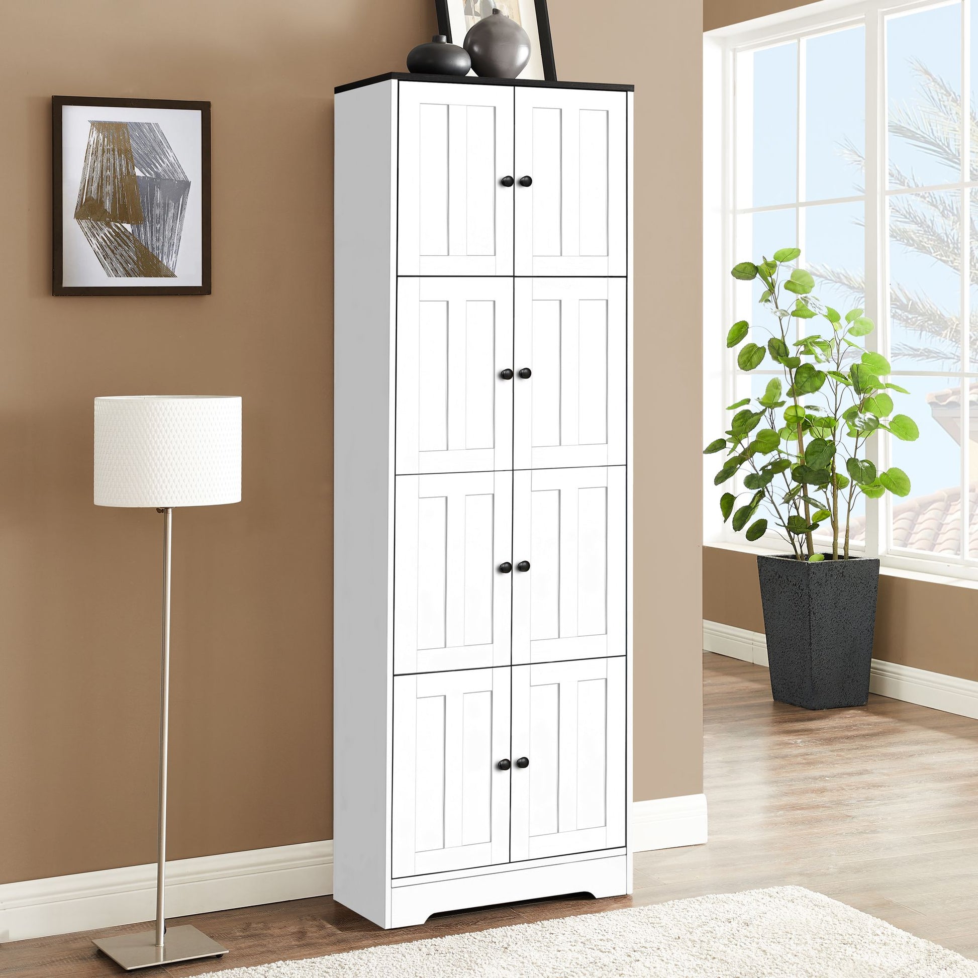 Tall Storage Cabinet with 8 Doors and 4 Shelves, Wall Storage Cabinet for Living Room, Kitchen, Office, Bedroom, Bathroo image 1