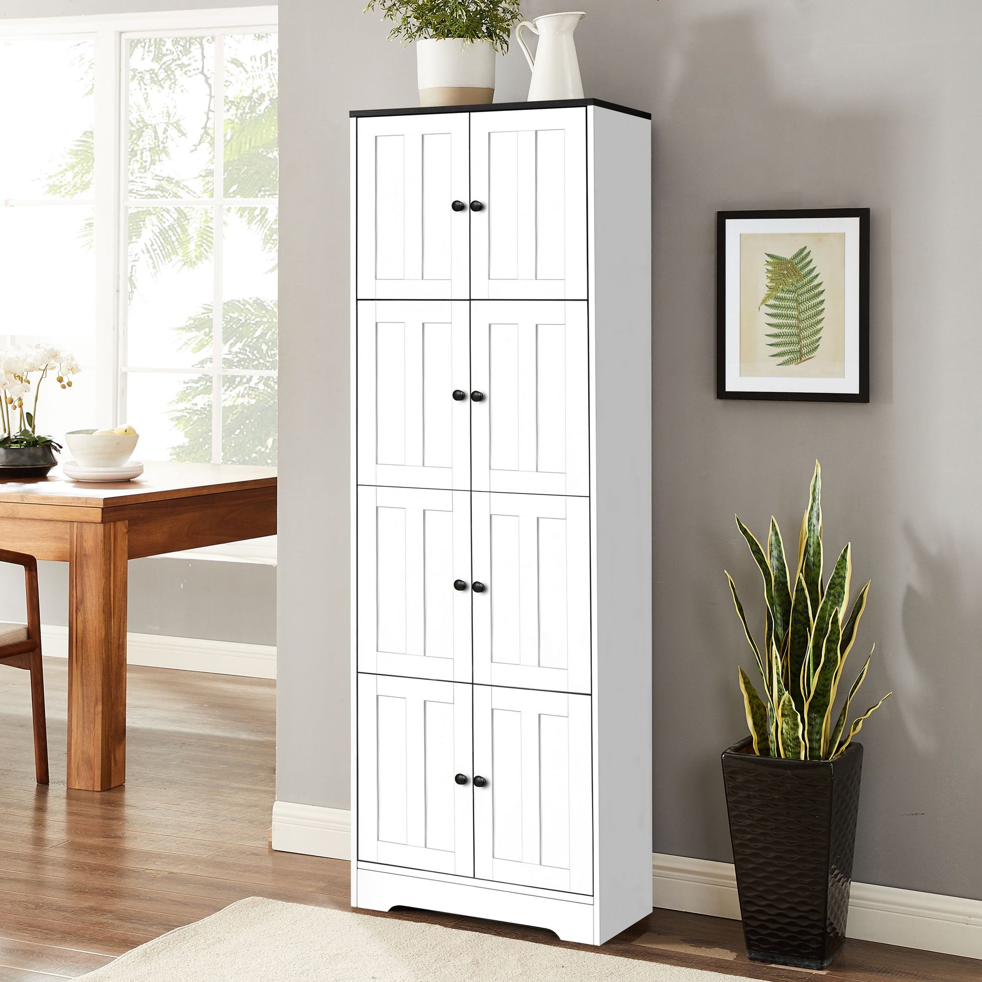 Tall Storage Cabinet with 8 Doors and 4 Shelves, Wall Storage Cabinet for Living Room, Kitchen, Office, Bedroom, Bathroo image 2