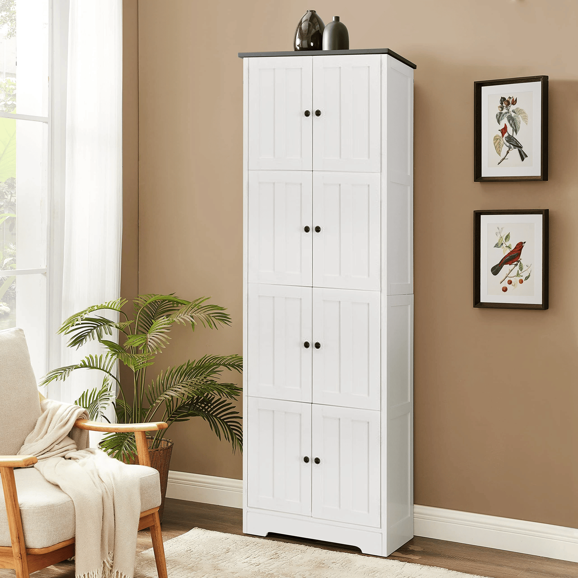 Tall Storage Cabinet with 8 Doors and 4 Shelves, Wall Storage Cabinet for Living Room, Kitchen, Office, Bedroom, Bathroo image 4