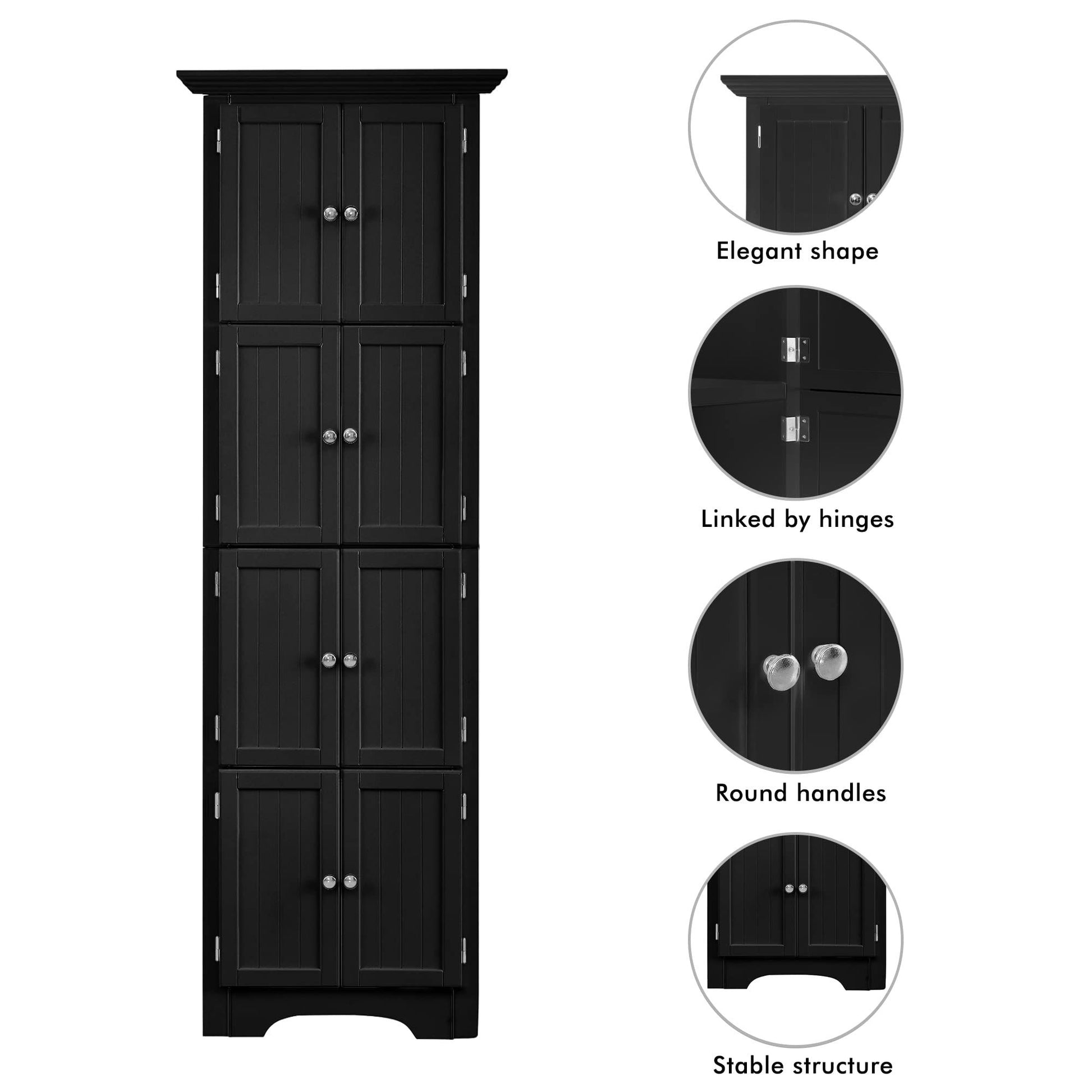 Tall Storage Cabinet with Doors and 4 Shelves for Living Room, Kitchen, Office, Bedroom, Bathroom, Modern, Black image 5