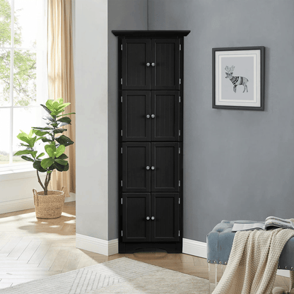 Tall Storage Cabinet with Doors and 4 Shelves for Living Room, Kitchen, Office, Bedroom, Bathroom, Modern, Black image 2
