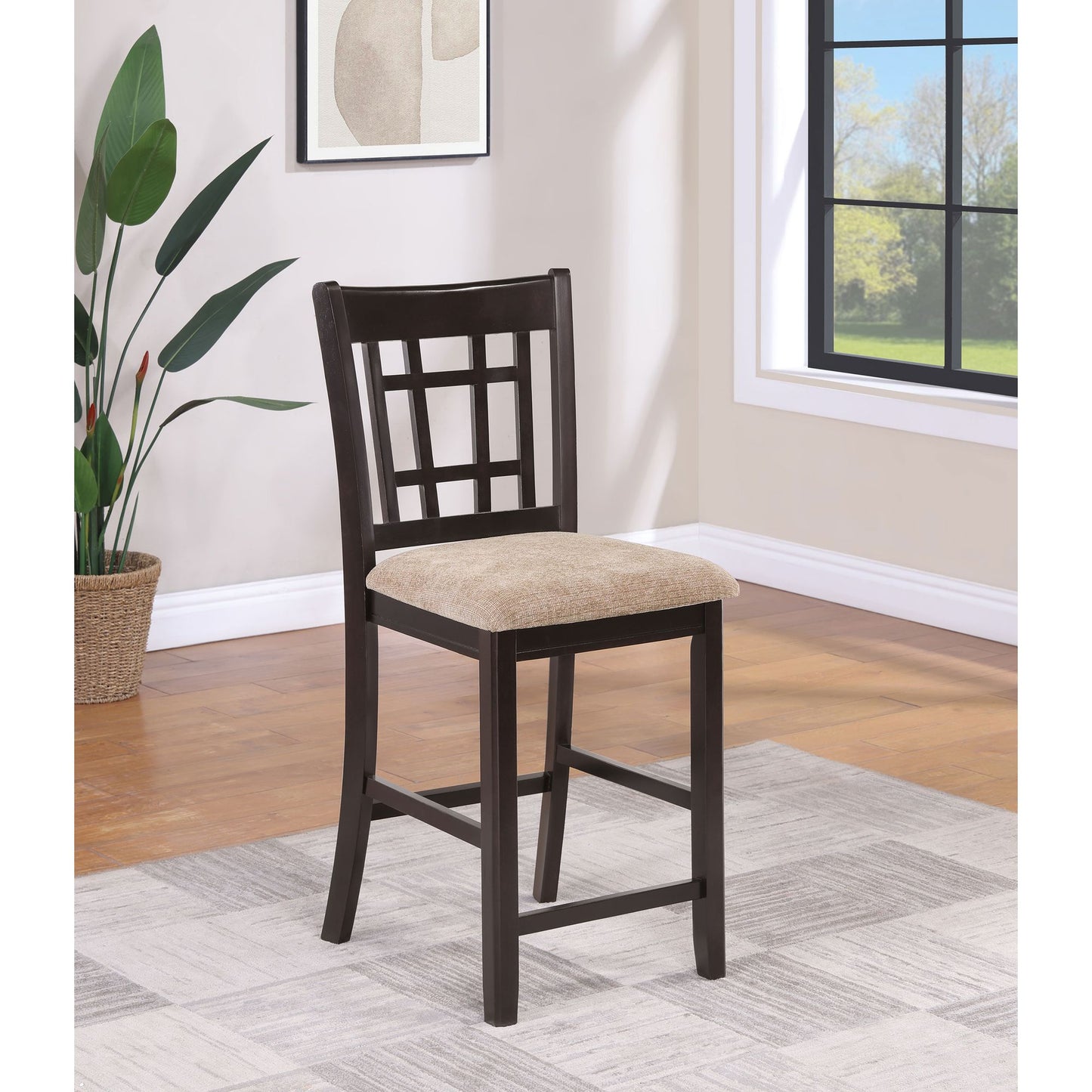 Tan and Espresso Lattice Back Counter Height Stools (Set of 2) image 1