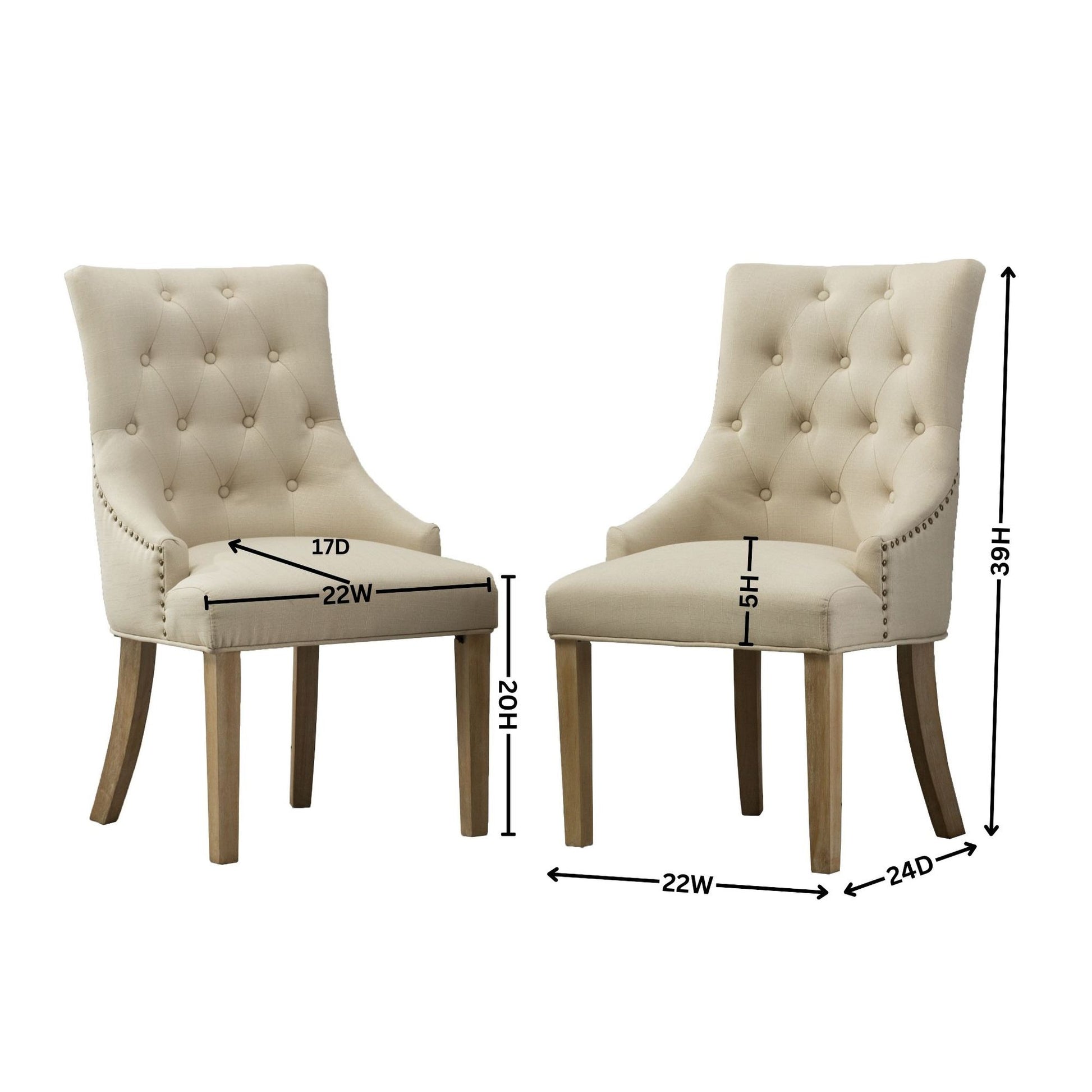 Tan Button Tufted Solid Wood Wingback Hostess Chairs with Nail Heads Set of 2 image 11