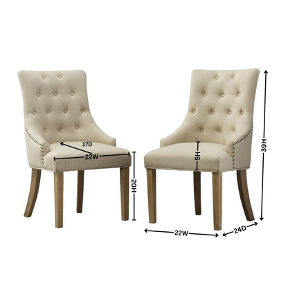 Tan Button Tufted Solid Wood Wingback Hostess Chairs with Nail Heads Set of 2 image 11