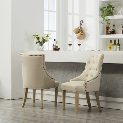 Tan Button Tufted Solid Wood Wingback Hostess Chairs with Nail Heads Set of 2 image 3