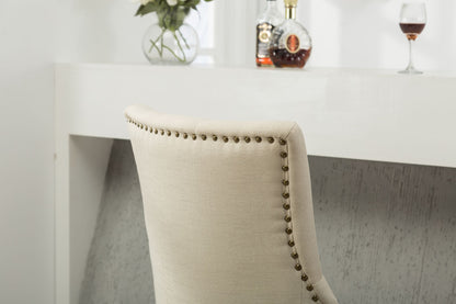 Tan Button Tufted Solid Wood Wingback Hostess Chairs with Nail Heads Set of 2 image 8