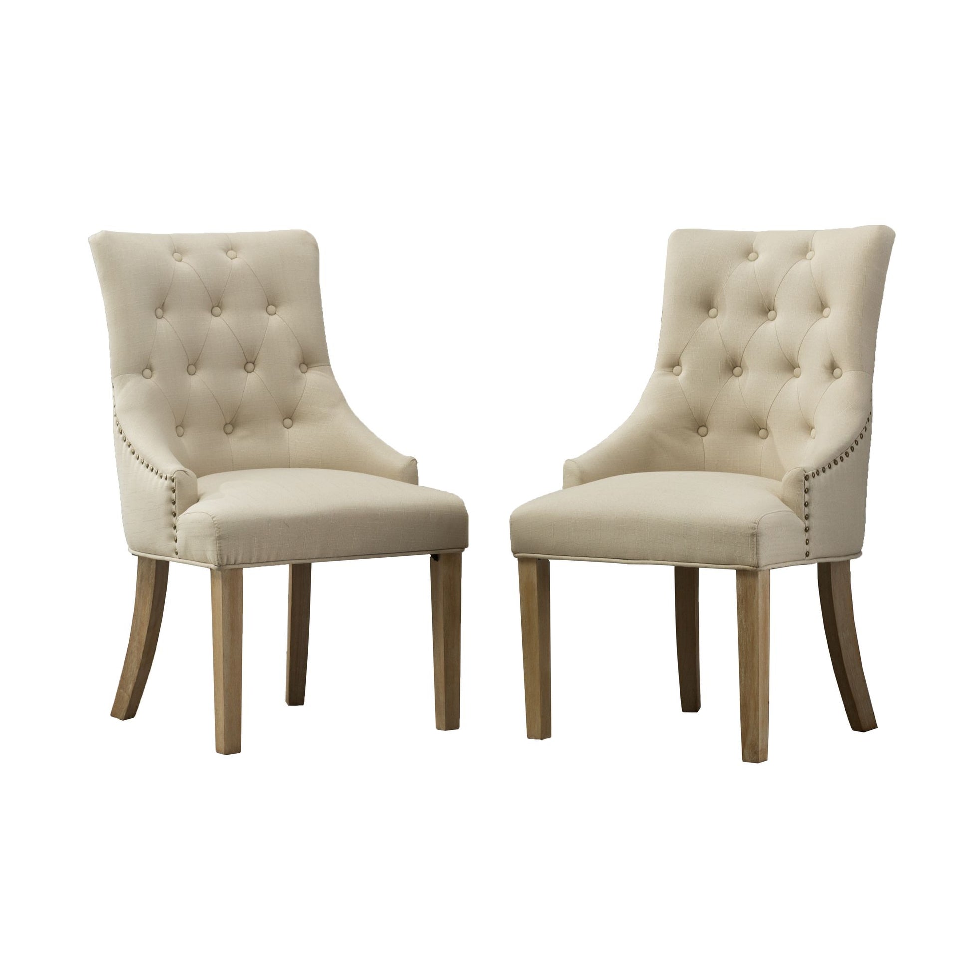 Tan Button Tufted Solid Wood Wingback Hostess Chairs with Nail Heads Set of 2 image 10
