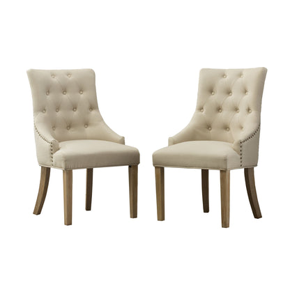 Tan Button Tufted Solid Wood Wingback Hostess Chairs with Nail Heads Set of 2 image 10