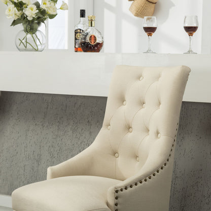 Tan Button Tufted Solid Wood Wingback Hostess Chairs with Nail Heads Set of 2 image 5