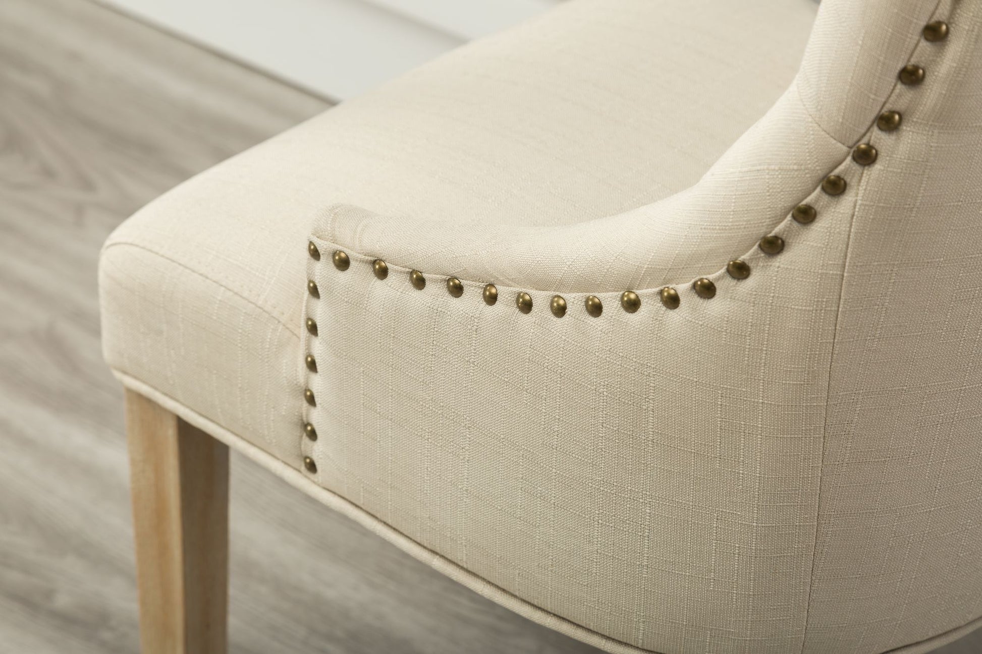 Tan Button Tufted Solid Wood Wingback Hostess Chairs with Nail Heads Set of 2 image 7
