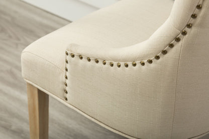 Tan Button Tufted Solid Wood Wingback Hostess Chairs with Nail Heads Set of 2 image 7