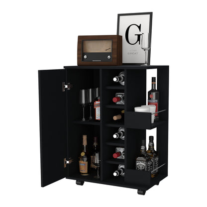 Tennessee Bar Cart, One Cabinet With Division, Six Cubbies For liquor, Two Shelves image 9