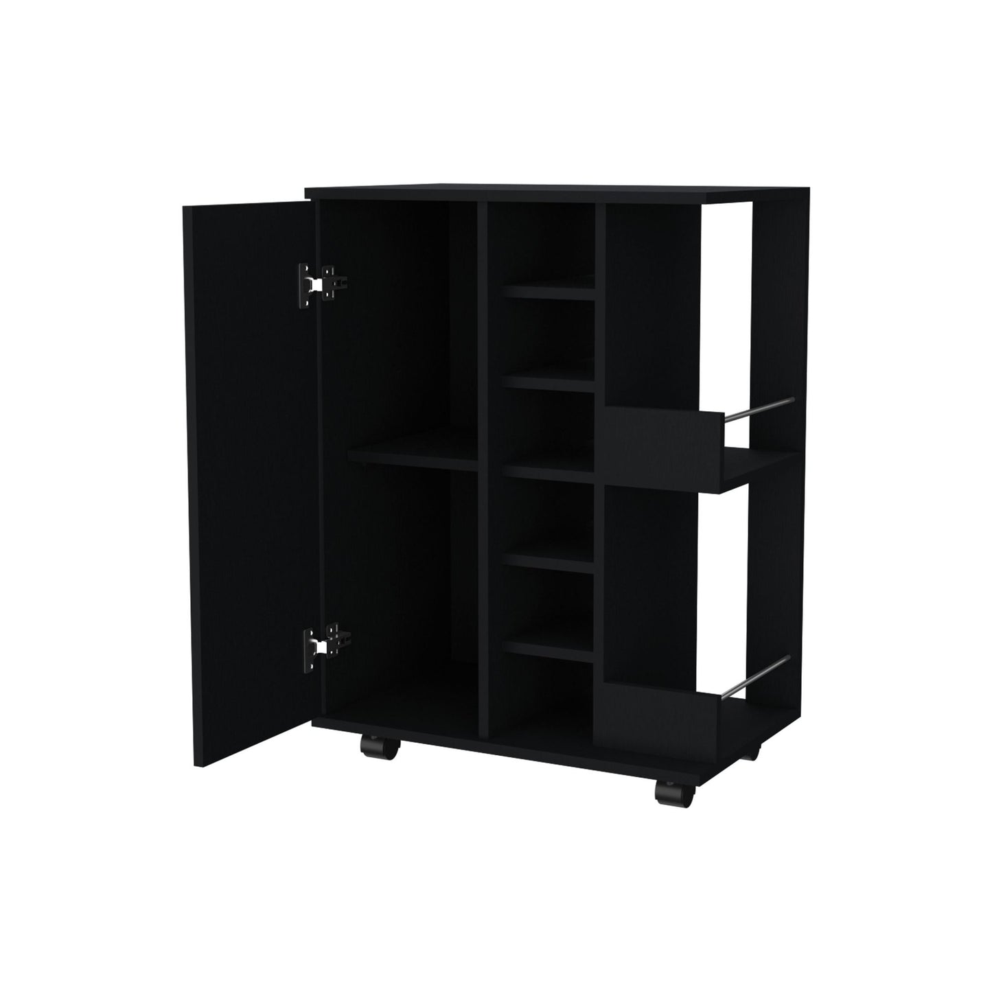 Tennessee Bar Cart, One Cabinet With Division, Six Cubbies For liquor, Two Shelves image 2