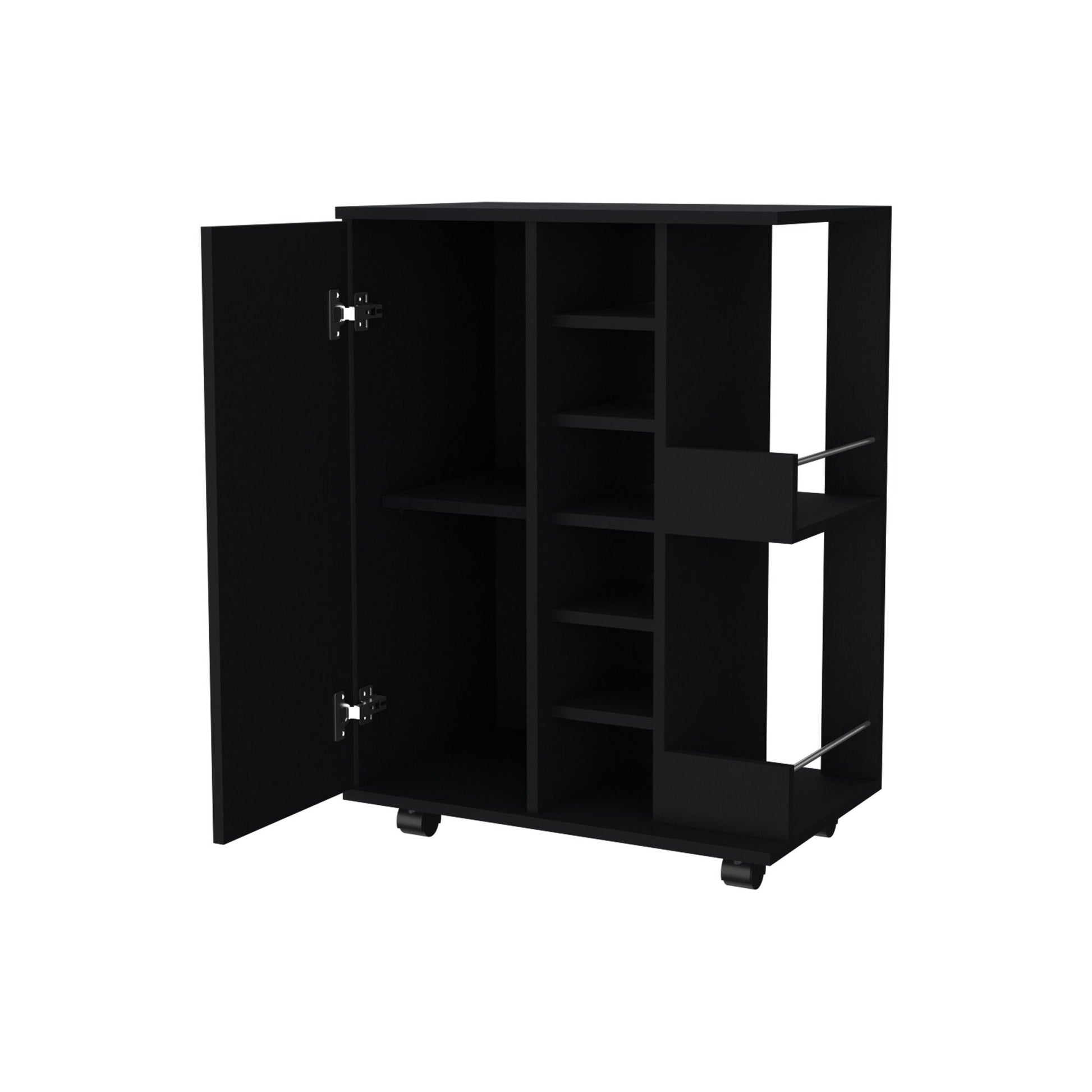 Tennessee Bar Cart, One Cabinet With Division, Six Cubbies For liquor, Two Shelves image 2