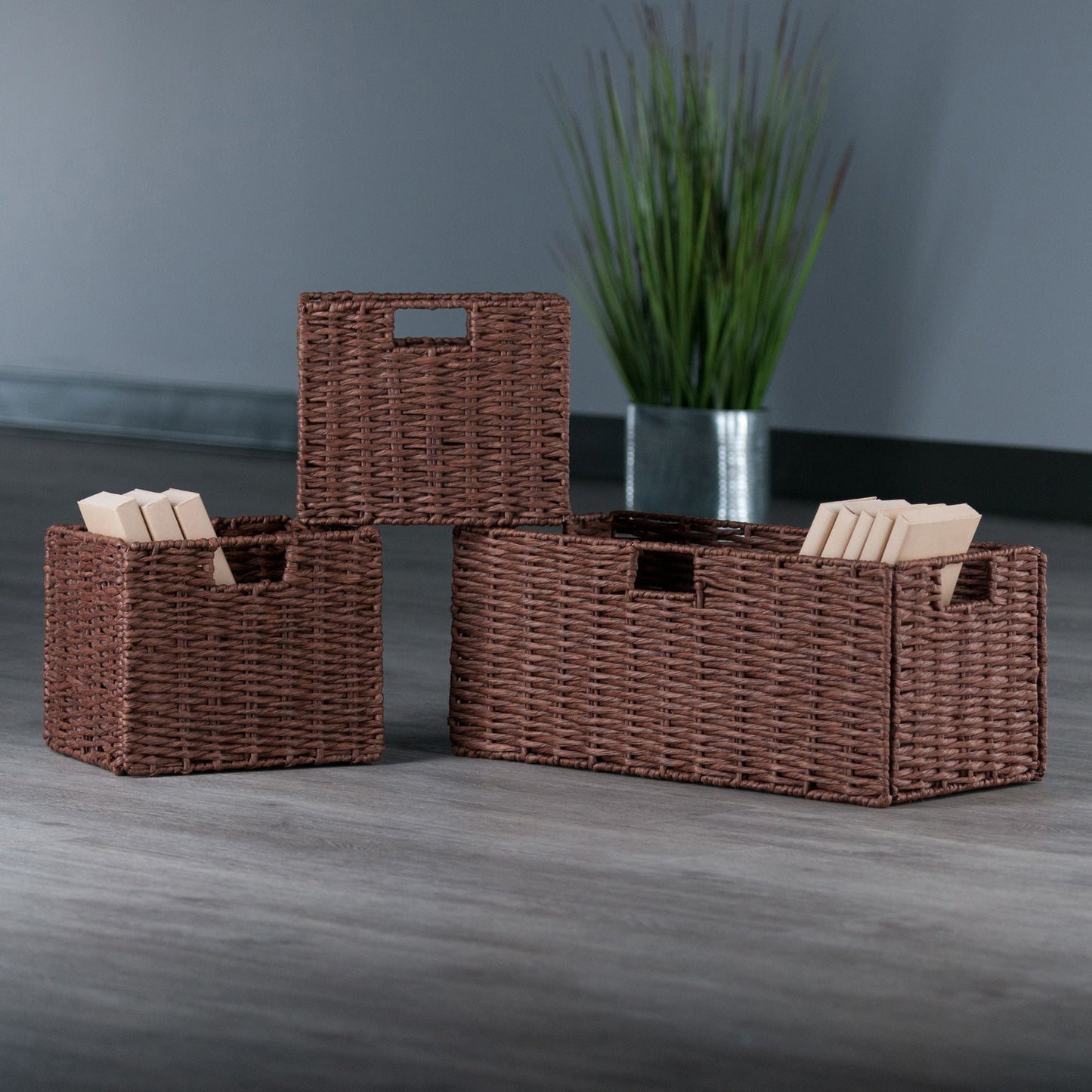 Tessa 3-Pc Woven Rope Basket Set; Foldable; Walnut image 10