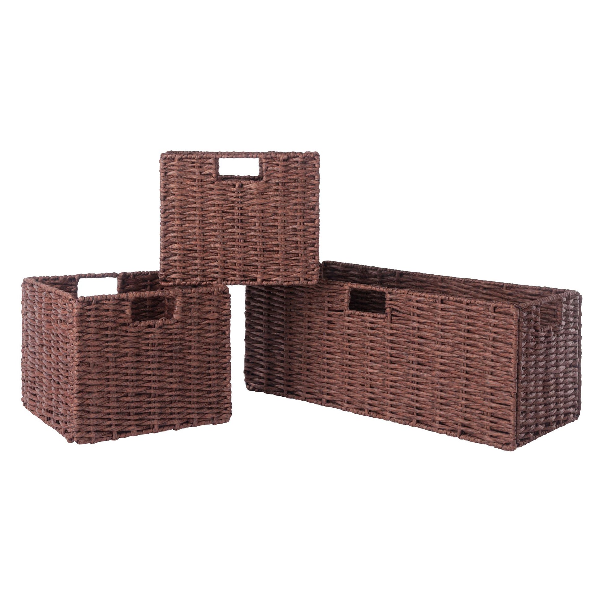 Tessa 3-Pc Woven Rope Basket Set; Foldable; Walnut image 2
