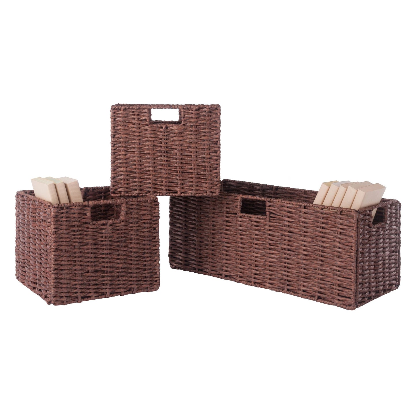 Tessa 3-Pc Woven Rope Basket Set; Foldable; Walnut image 1