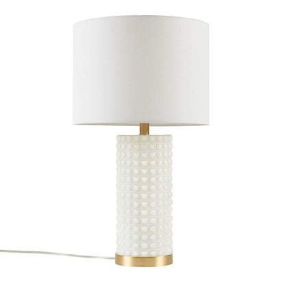 Textured Dot Table Lamp white glass gold base drum shade overall