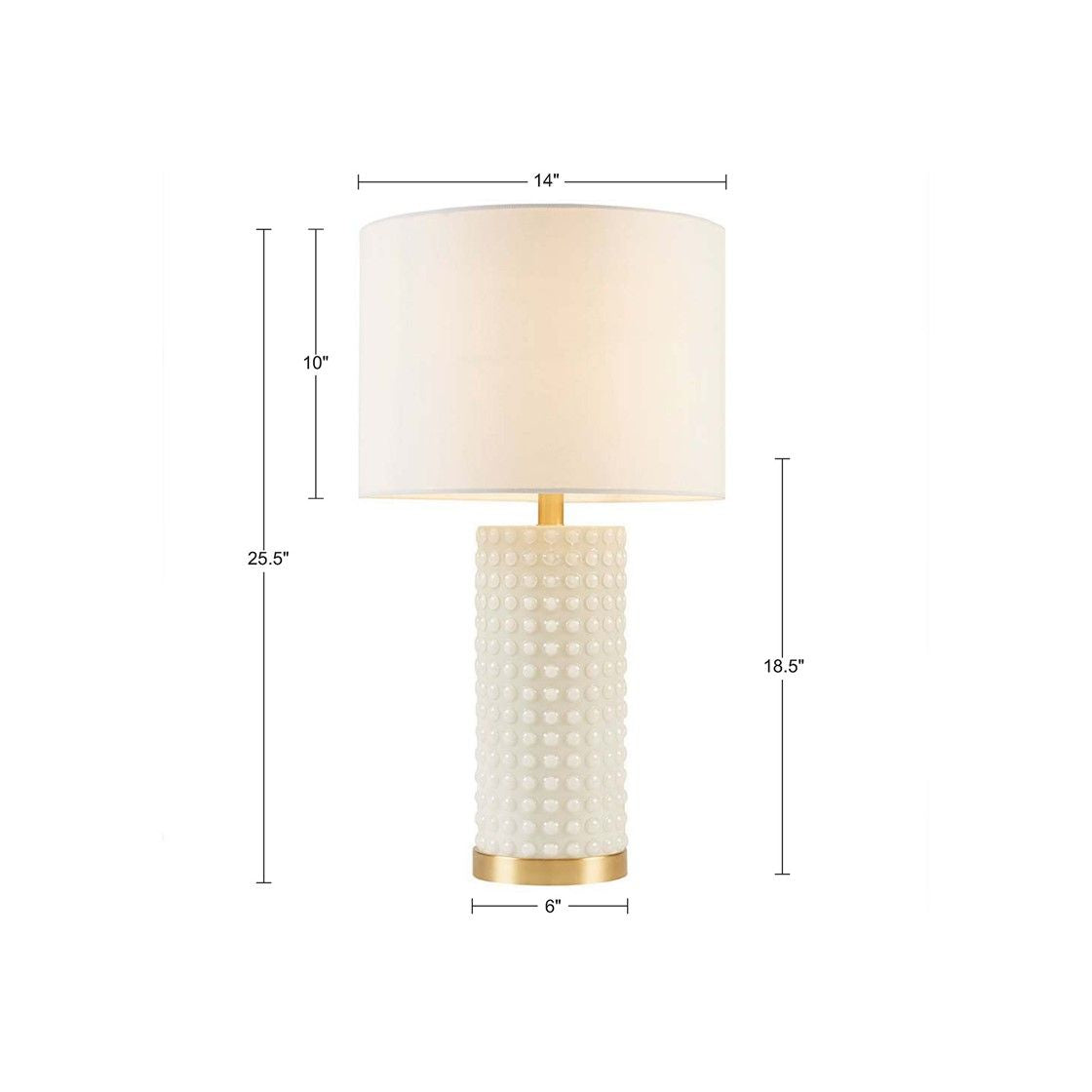 Textured Dot Table Lamp white glass gold base drum shade close-up