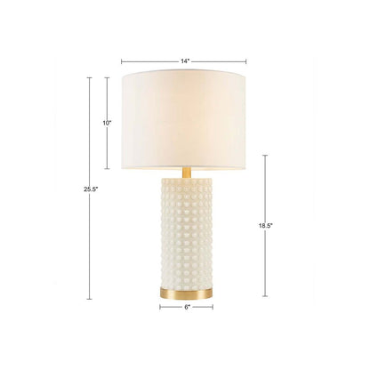 Textured Dot Table Lamp white glass gold base drum shade close-up