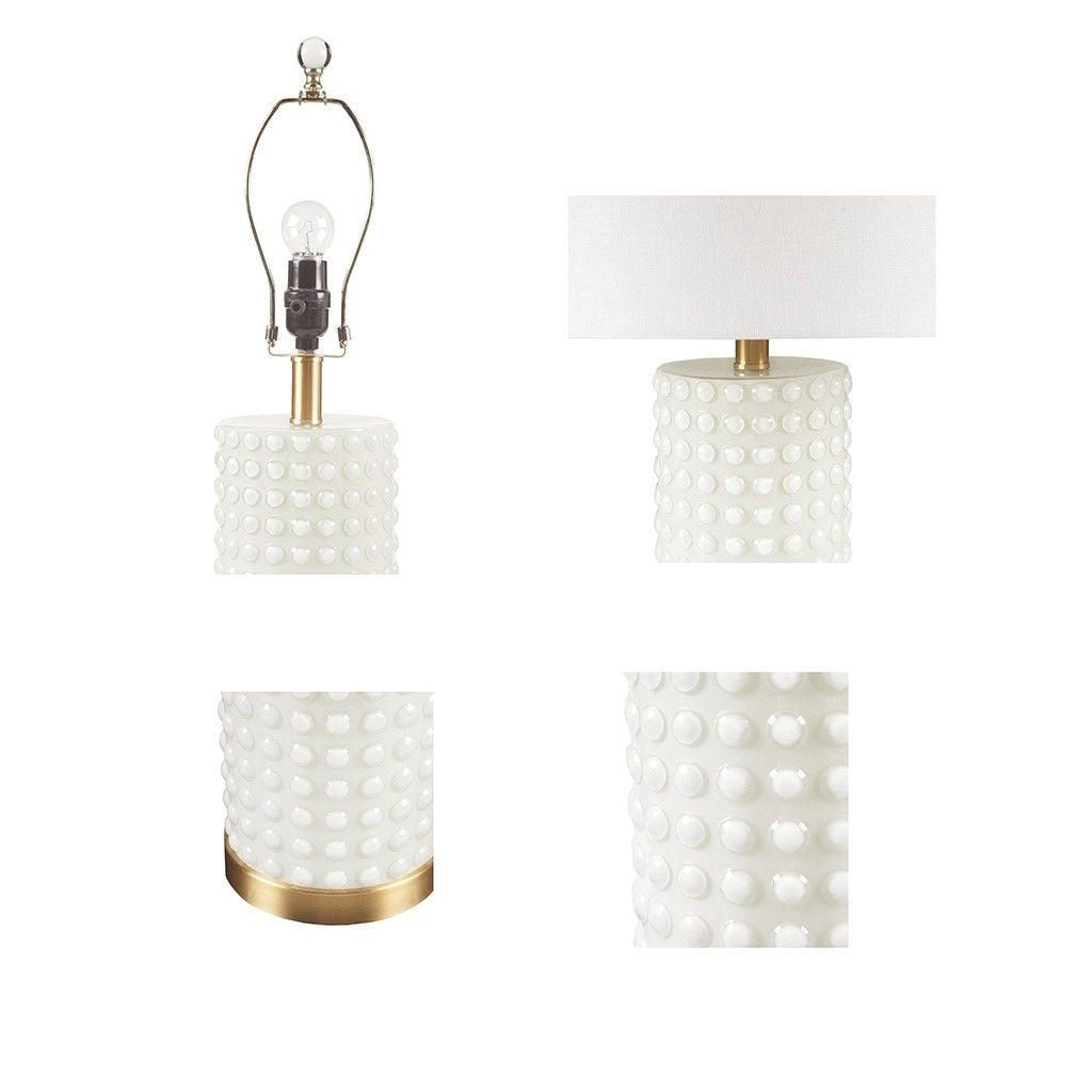 Textured Dot Table Lamp white glass gold base drum shade with bulb