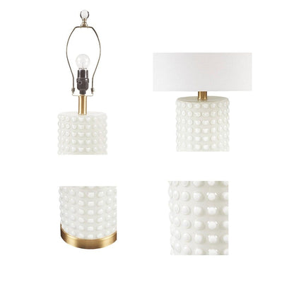 Textured Dot Table Lamp white glass gold base drum shade with bulb