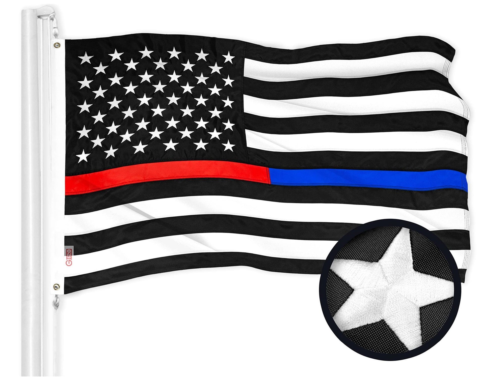 Thin Blue Red Line 3x5 ft Embroidered Stars 100% Polyester Brass Grommets image 1