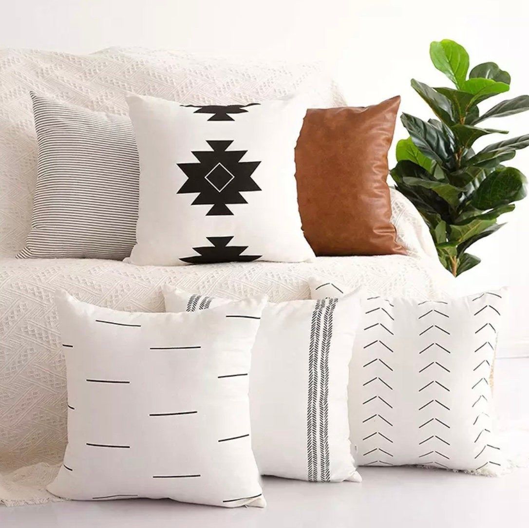 Throw Pillow Set 6, 18x18 Vegan leather throw pillow, Modern Minimal Accent Pillow Covers image 1