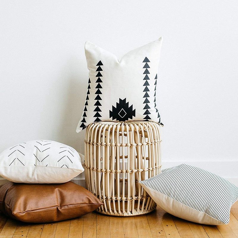 Throw Pillow Set of 4, Faux leather and cotton accent pillows image 3