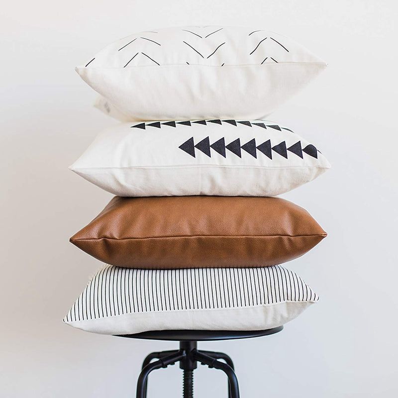 Throw Pillow Set of 4, Faux leather and cotton accent pillows image 2