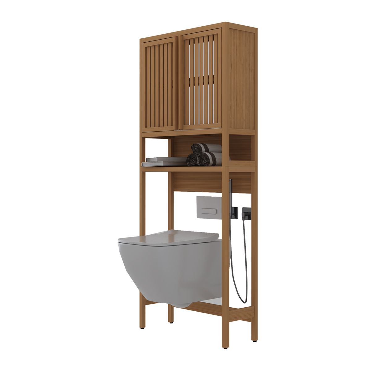 Toilet storage rack, independent bathroom, laundry room, space saving, natural color image 9