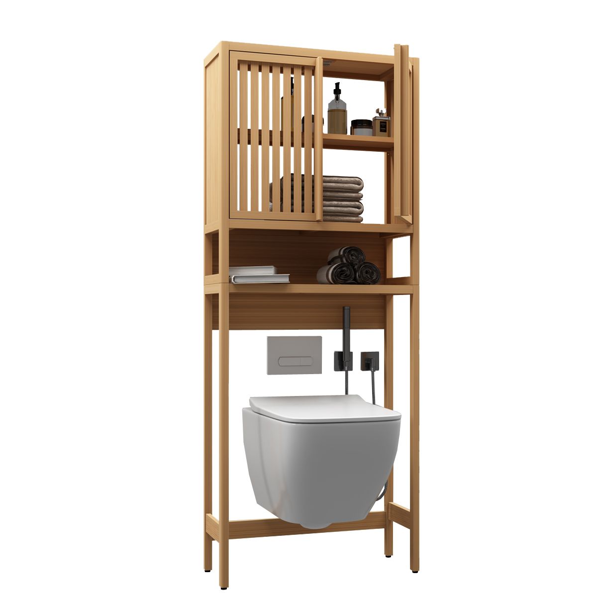 Toilet storage rack, independent bathroom, laundry room, space saving, natural color image 2