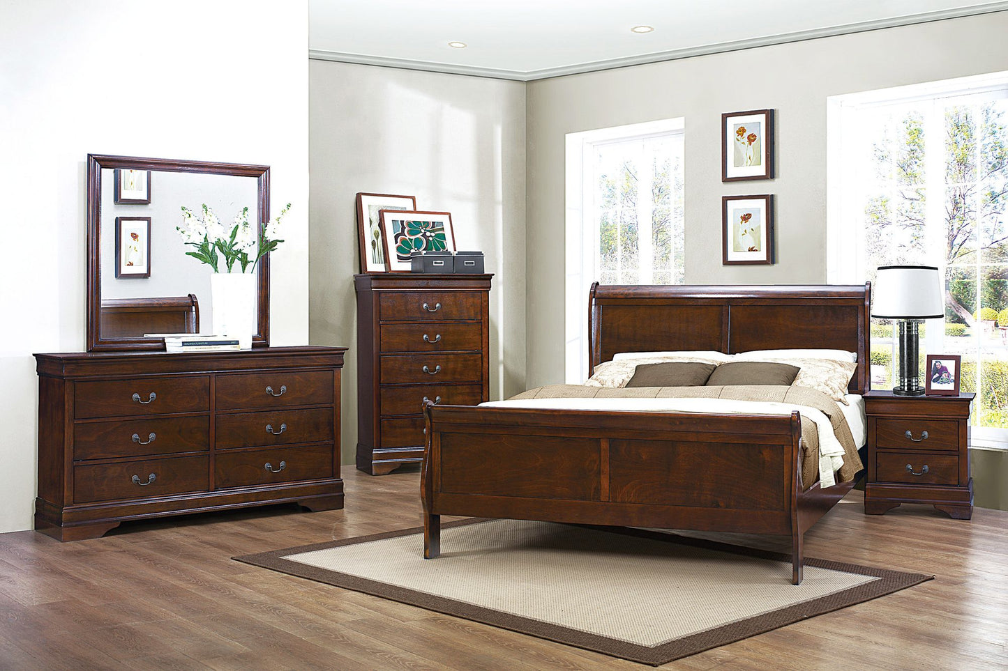 Traditional Design Brown Cherry Finish Dresser 1pc Louis Phillipe Style Classic Bedroom Furniture image 6