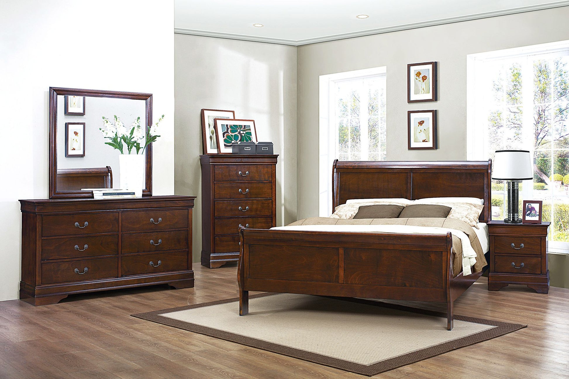 Traditional Design Brown Cherry Finish Dresser 1pc Louis Phillipe Style Classic Bedroom Furniture image 6